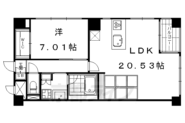 1LDK：洋7.01×LDK20.53（61.99 ㎡）