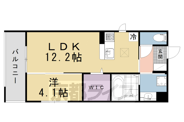 1LDK：洋4.1×LDK12.2(43.08㎡)