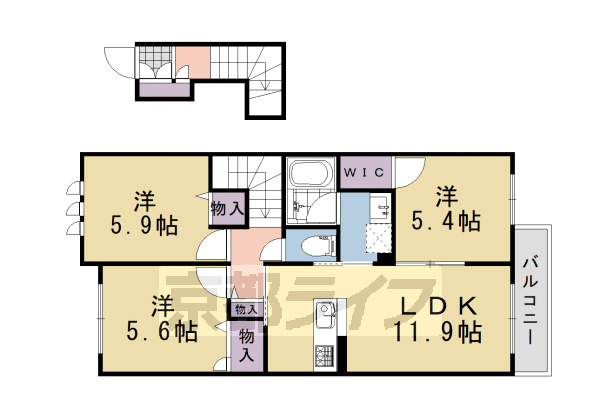 ■3LDK:洋5.4×洋5.6×洋5.9×LDK11.9(67.68 ㎡)