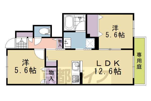 ■2LDK:洋5.6×洋5.6×LDK12.6(56.4 ㎡)