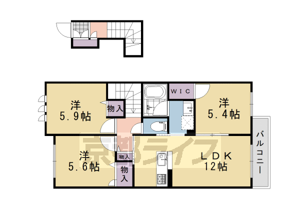 ■3LDK:洋5.4×洋5.6×洋5.9×LDK12.0(68 ㎡)