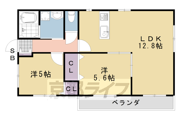 2LDK:洋5.6×洋5×LDK12.8(53.97㎡)