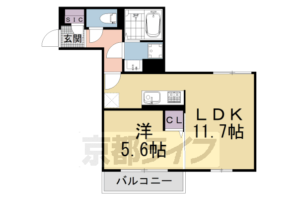 ■1LDK：洋5.6×LDK11.7(40.32 ㎡)