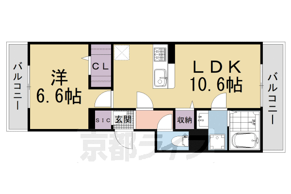 ■1LDK：洋6.6×LDK10.6(41.01 ㎡)