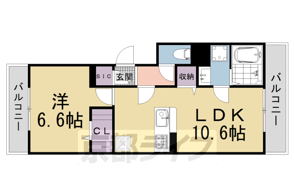 ■1LDK：洋6.6×LDK10.6(41.01 ㎡)