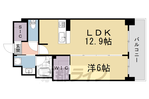 ■1LDK：洋6×LDK12.9(46.32 ㎡)