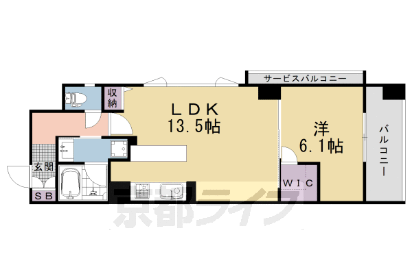 ■1LDK：洋6.1×LDK13.5(47.03 ㎡)