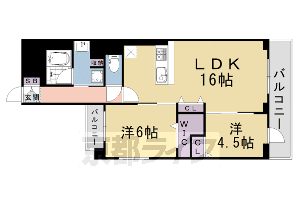 2LDK：洋4.5×洋6×LDK16(62.45㎡)