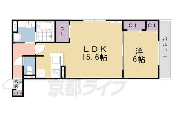1LDK：洋6×LDK15.6(51.99㎡)